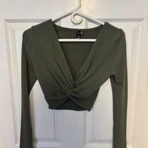 Windsor Olive Twist Front Crop Top